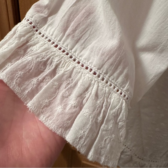 Linen Cottage Core Whimsy Fairy Peasant Button-up Bell Sleeve Ruffled Blouse - Picture 10 of 15